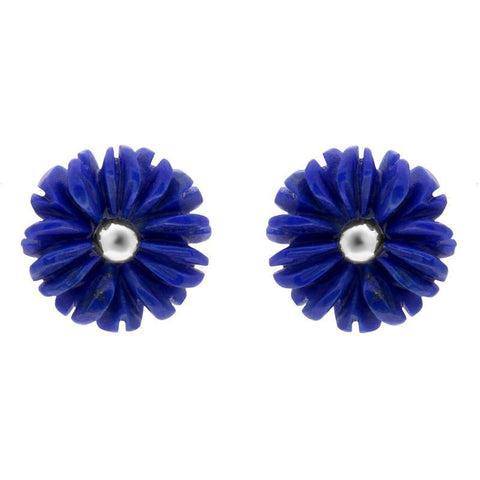 Sterling Silver Lapis Lazuli Tuberose Daisy Stud Earrings, E2161.
