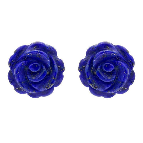 Sterling Silver Lapis Lazuli Tuberose Large Rose Stud Earrings, E2150