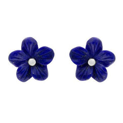 Sterling Silver Lapis Lazuli Tuberose Pansy Stud Earrings, E2153.