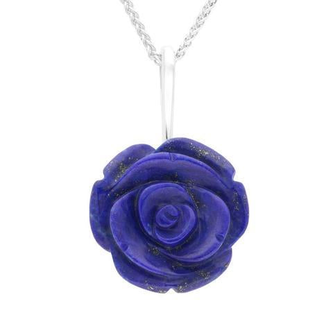 Sterling Silver Lapis Lazuli Tuberose Rose Necklace, P2849.