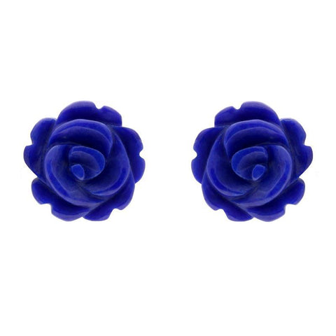 Sterling Silver Lapis Lazuli Tuberose Rose Stud Earrings, E2151.