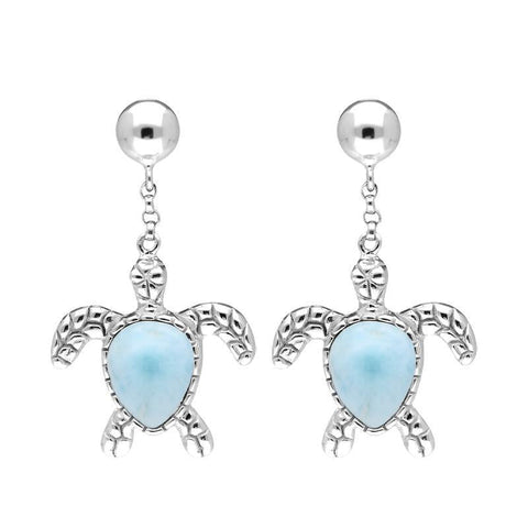 Sterling Silver Larimar Turtle Drop Earrings E1934