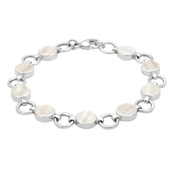 Sterling Silver Mother of Pearl Nine Stone Round Ring Bracelet. B537.