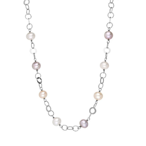 Sterling Silver Multi-coloured Pearl Beaded Necklace, N864.