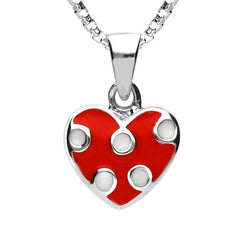 Sterling Silver NSPCC Enamel Red and White Spotty Heart Necklace, P3016C.