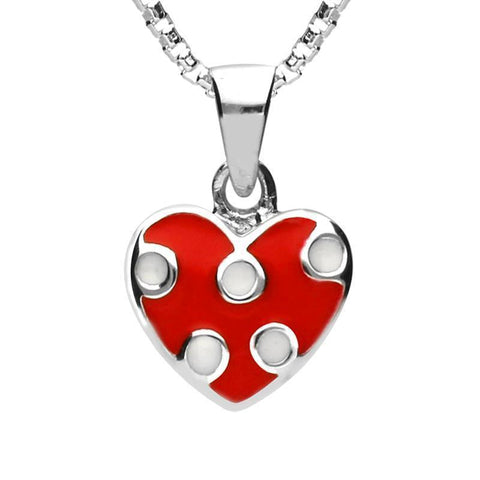 Sterling Silver NSPCC Enamel Red and White Spotty Heart Necklace, P3016C.