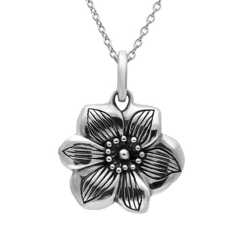 Sterling Silver Oxidised Flower Necklace, P2637.