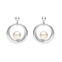 Sterling Silver Pearl Circle Stud Earrings. E1891.