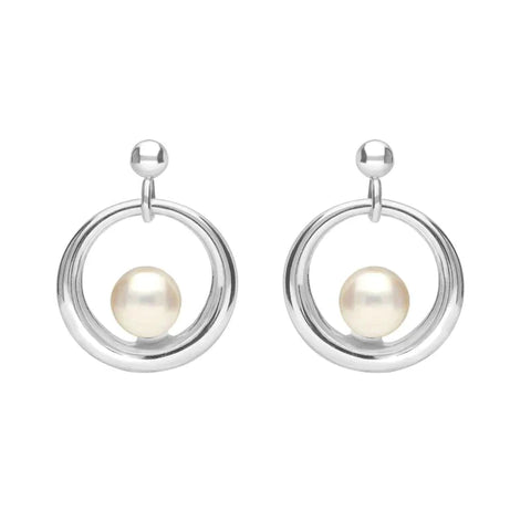 Sterling Silver Pearl Circle Stud Earrings. E1891.