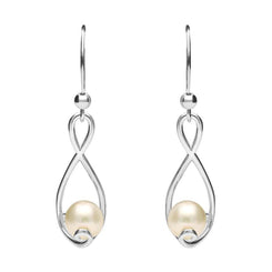 Sterling Silver Pearl Open Twist Drop Earrings. e1890.