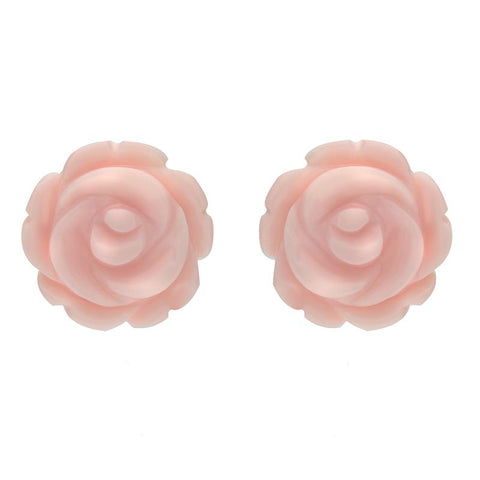 Sterling Silver Pink Conch Tuberose Rose Stud Earrings E2150