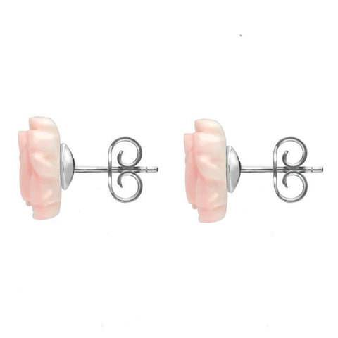 Sterling Silver Pink Conch Tuberose 10mm Rose Stud Earrings