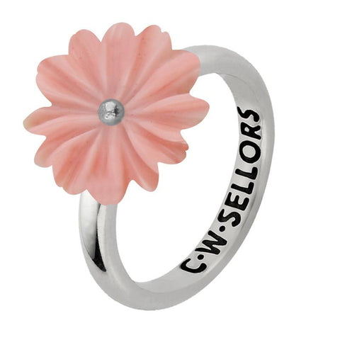 Sterling Silver Pink Conch Tuberose Daisy Ring, R997.