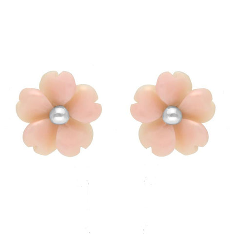 Sterling Silver Pink Conch Tuberose Gypsophila Stud Earrings, E2156.