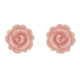 Sterling Silver Pink Conch Tuberose Rose Stud Earrings, E2151.
