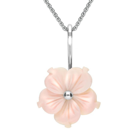 Sterling Silver Pink Conch Tuberose Carnation Necklace P2854