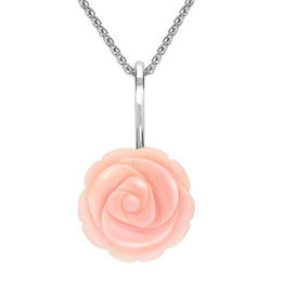 Sterling Silver Pink Conch Tuberose Small Rose Necklace P2850