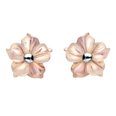 Sterling Silver Pink Mother Of Pearl Carnation Tuberose Stud Earrings, E2162