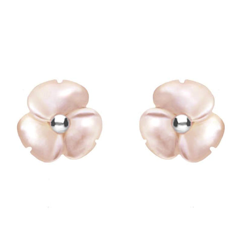 Sterling Silver Pink Mother of Pearl Clover Tuberose Stud Earrings, E2159