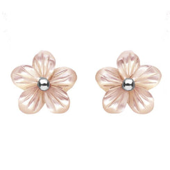 Sterling Silver Pink Mother of Pearl Tuberose Pansy Stud Earrings, E2153