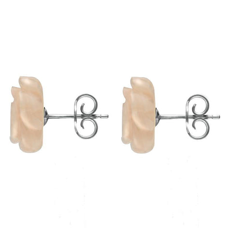 Sterling Silver Pink Mother of Pearl Large Rose Tuberose Stud Earrings, E2150