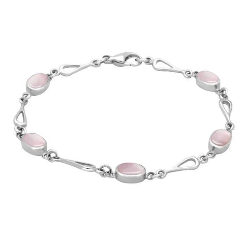 Sterling Silver Pink Mother of Pearl Oval Spoon Bracelet. B231.