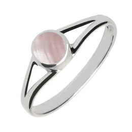 Sterling Silver Pink Mother of Pearl Round Split Shoulder Ring. R029.