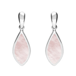 Sterling Silver Pink Mother of Pearl Small Pointed Pear Drop Earrings. E686.