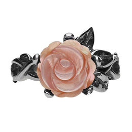 Sterling Silver Pink Mother of Pearl Tuberose Rose Leaf Twist Ring, R728.
