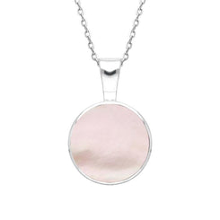 Sterling Silver Pink Mother of Pearl Heritage Round Necklace. P018.