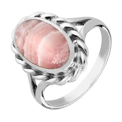 Sterling Silver Rhodochrosite Heavy Oval Rope Edge Ring R177