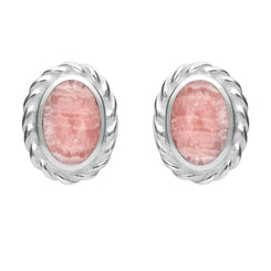 Sterling Silver Rhodochrosite Oval Rope Edge Stud Earrings E289