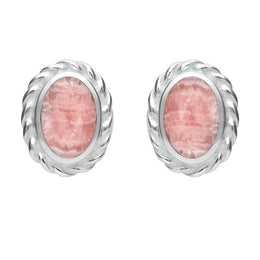 Sterling Silver Rhodochrosite Oval Rope Edge Stud Earrings E289