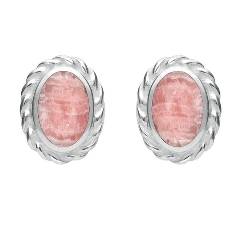 Sterling Silver Rhodochrosite Oval Rope Edge Stud Earrings E289