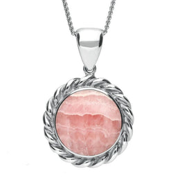 Sterling Silver Rhodochrosite Rope Twist Necklace P249