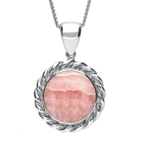 Sterling Silver Rhodochrosite Rope Twist Necklace P249