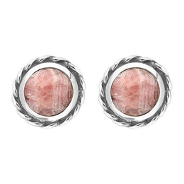 Sterling Silver Rhodochrosite Round Twist Edge Stud Earrings E134