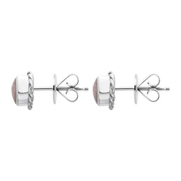 Sterling Silver Rhodochrosite Round Twist Edge Stud Earrings E134