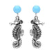 Sterling Silver Small Stone Larimar Seahorse Drop Earrings E1936