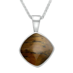 Sterling Silver Tigers Eye Cushion Shaped Necklace, P021