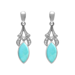 Sterling Silver Turquoise Marquise Drop Earrings. E075.