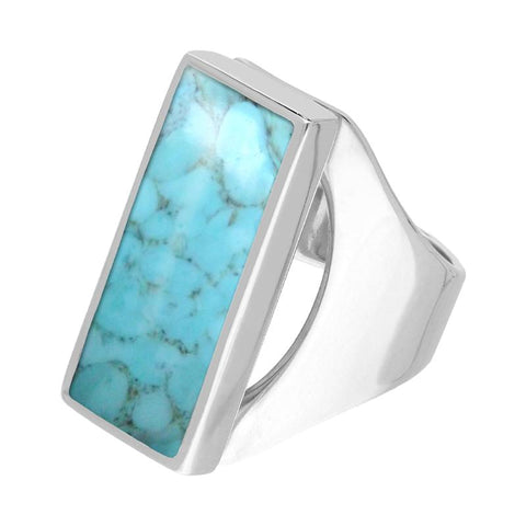 Sterling Silver Turquoise Medium Oblong Ring. R065.