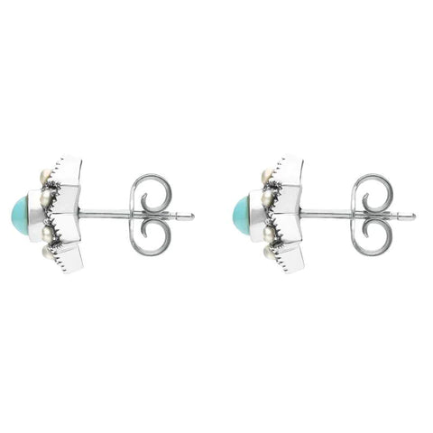 Sterling Silver Turquoise Pearl 6 Point Star Stud Earrings. E1638.