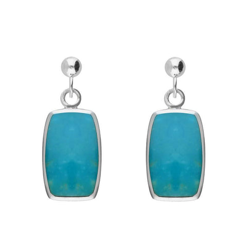 Sterling Silver Turquoise Petite Barrel Drop Earrings. E228.