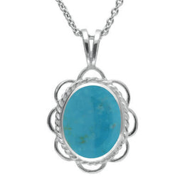 Sterling Silver Turquoise Rope Edged Oval Frill Necklace, P037