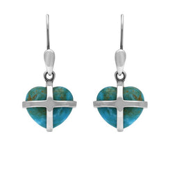 Sterling Silver Turquoise Small Cross Heart Drop Earrings E1287