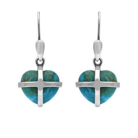 Sterling Silver Turquoise Small Cross Heart Drop Earrings E1287