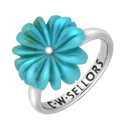 Sterling Silver Turquoise Tuberose Daisy Ring, R997.