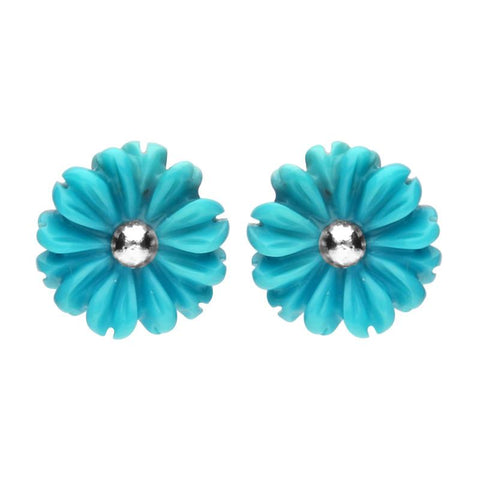 Sterling Silver Turquoise Tuberose Daisy Stud Earrings, E2161.