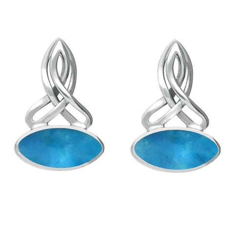 Sterling Silver Turquoise Wide Marquise Celtic Stud Earrings E977